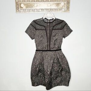 NWT Nora Barth Black Fit & Flare Textured Bubble Hem Cocktail Mini Dress Size 4